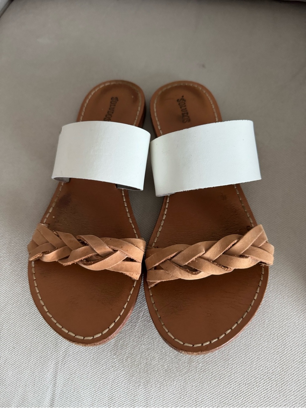 Women’s Soludos White & Tan Braided Double-Strap Slide Sandals